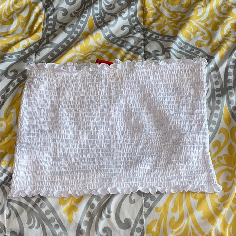 White ruffled tube top